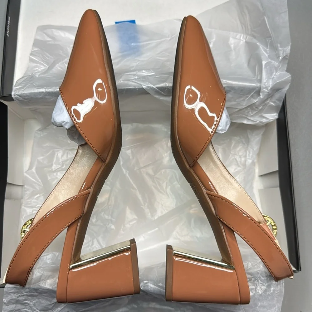 Jones New York Women's Candree Pointed Toe Block Heel Slingback Pumps Dark Nude - Picture 6 of 8